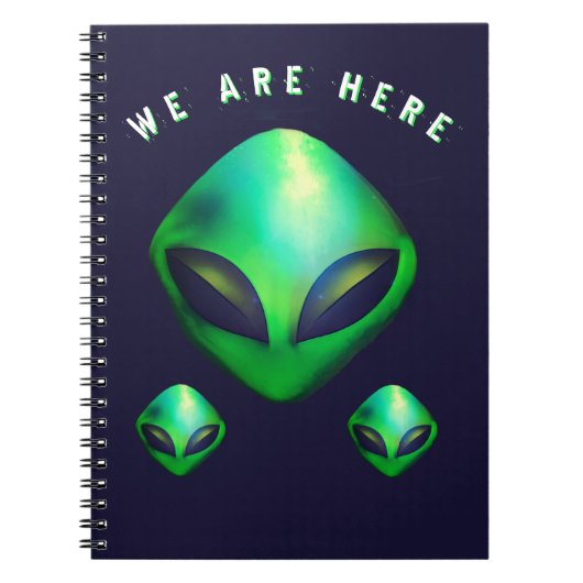"We Are Here" Green Alien head ノートブック (正面)