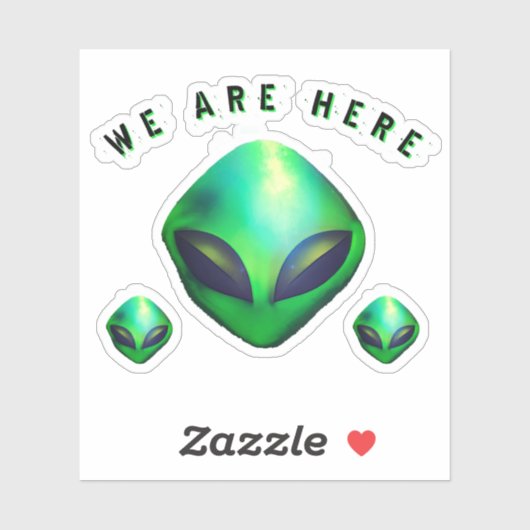 "We Are Here" Green Alien head Sticker シール (シート)