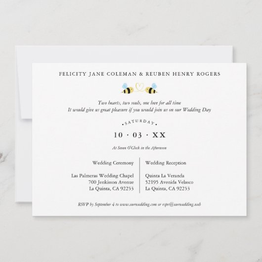 We Are meant To Bee Quote Funny Two Bees Wedding  招待状 (裏面)