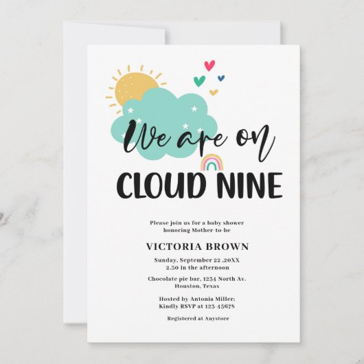 We are on Cloud NIne Baby Shower Invitation 招待状 (正面)
