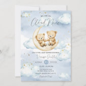 We Are On Cloud Nine Blue Bear Baby Shower  招待状 (正面)