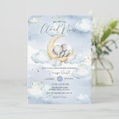 We Are On Cloud Nine Blue Elephant Baby Shower 招待状 (スタンド正面)