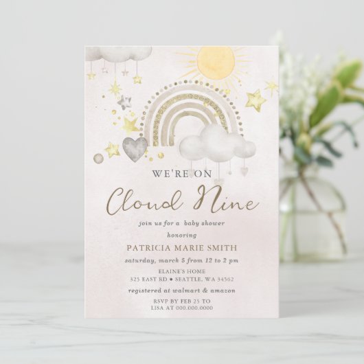 We are on Cloud Nine Gender Neutral Baby Shower  招待状 (スタンド正面)