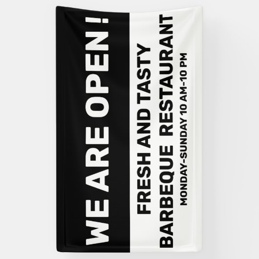 We are Open Sign in Black and White 横断幕 (縦)