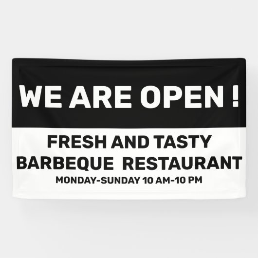 We are Open Sign in Black and White 横断幕 (横)