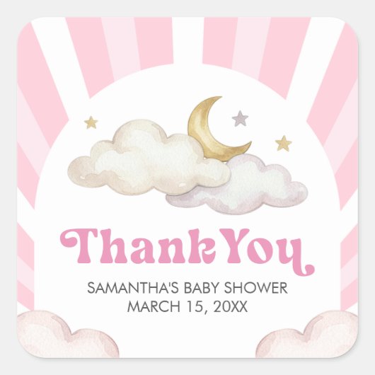 We are Over the Moon Baby Shower スクエアシール (正面)