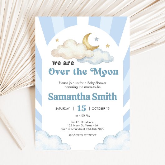 We are Over the Moon Baby Shower 招待状