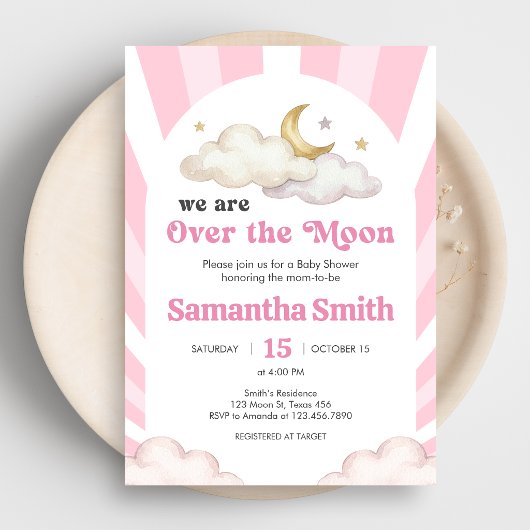 We are Over the Moon Baby Shower Invitation 招待状