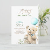 We Can 信じ Bearly  It - Teddy Bear 1st Birthday 招待状 (スタンド正面)