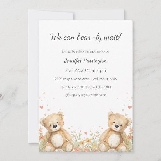 We Can Bear-ly Wait Baby Shower Invitation 招待状 (正面)