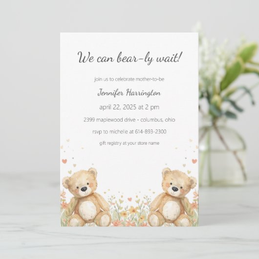 We Can Bear-ly Wait Baby Shower Invitation 招待状 (スタンド正面)