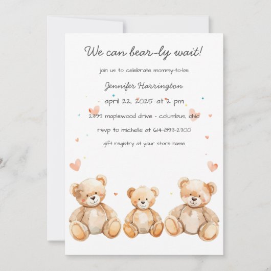 We Can Bear-ly Wait Baby Shower Invitation 招待状 (正面)