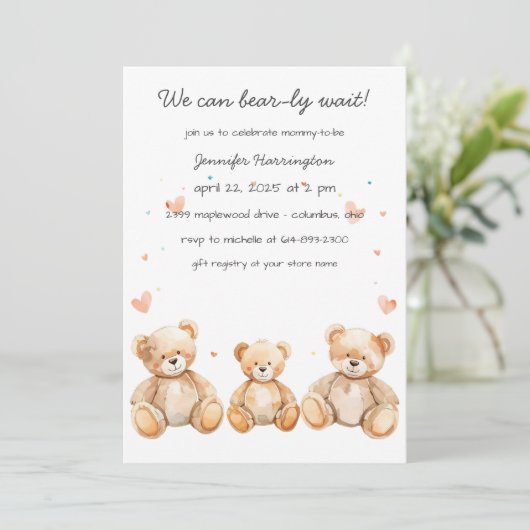We Can Bear-ly Wait Baby Shower Invitation 招待状 (スタンド正面)