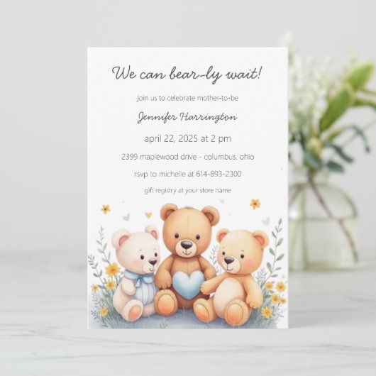 We Can Bear-ly Wait Baby Shower Invitation 招待状 (スタンド正面)