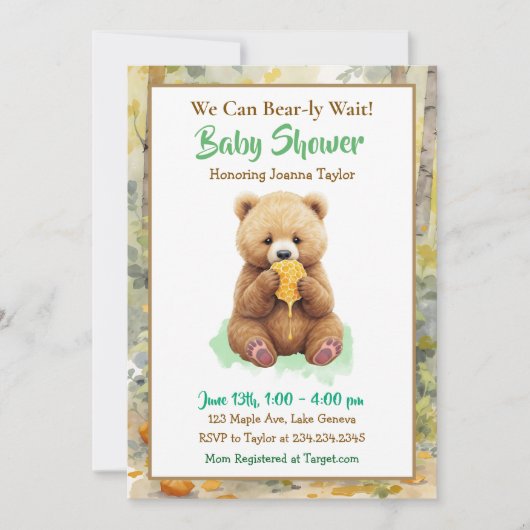 We Can Bear-ly Wait! Boy's Baby Shower 招待状 (正面)