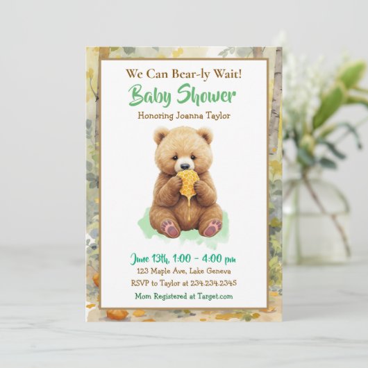 We Can Bear-ly Wait! Boy's Baby Shower 招待状 (スタンド正面)