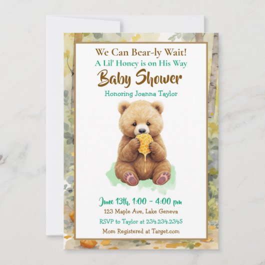 We Can Bear-ly Wait! Boy's Baby Shower 招待状 (正面)