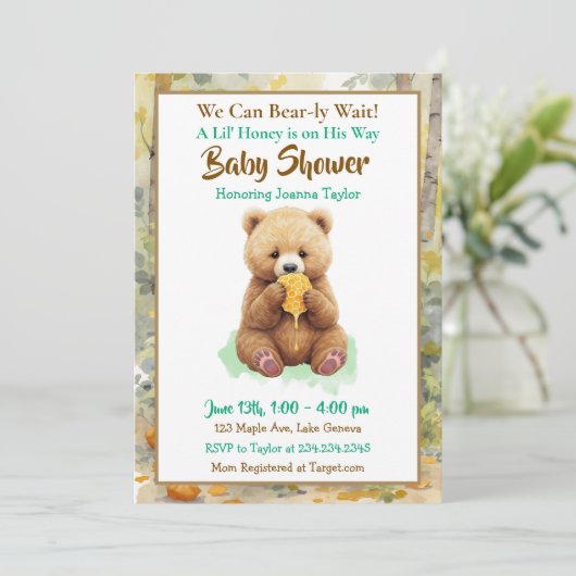 We Can Bear-ly Wait! Boy's Baby Shower 招待状 (スタンド正面)