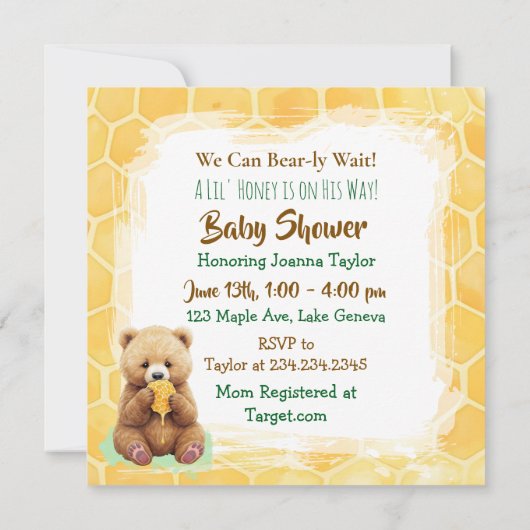 We Can Bear-ly Wait! Boy's Baby Shower 招待状 (裏面)