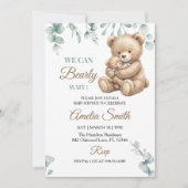 We Can Bearly Wait かわいい母熊ベビーシャワー 招待状 (正面)