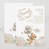 We Can Bearly Wait クマのぬいぐるみ ニュートラル ベビーシャワー 招待状 (正面/裏面)