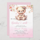 We Can Bearly Wait クマの赤ちゃん女の子ベビーシャワー 招待状 (正面/裏面)