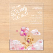 We Can Bearly Wait テディピンクガールベイビーシャワー アクリル招待状 (正面)