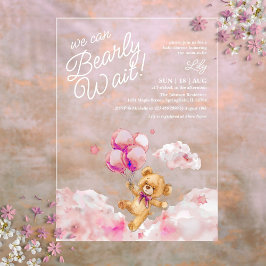 We Can Bearly Wait テディピンクガールベイビーシャワー アクリル招待状