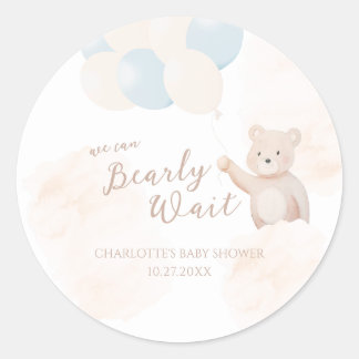 We Can Bearly Wait | テディベアの男の子ベビーシャワー ラウンドシール