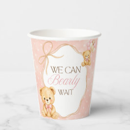 We Can Bearly Wait ピンクのクマの女の子 ベビーシャワー 紙コップ