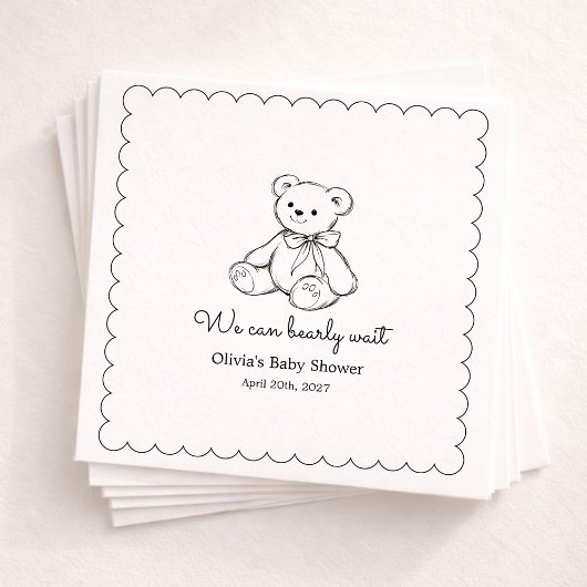 "We Can Bearly Wait" ベビーシャワー 男女兼用 スタンダードカクテルナプキン