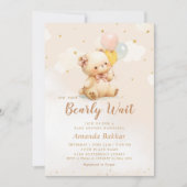 We Can Bearly Wait ボホ テディベア ベイビーシャワー イン 招待状 (正面)
