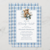 We Can Bearly Wait Airplane Baby Shower  招待状 (正面/裏面)