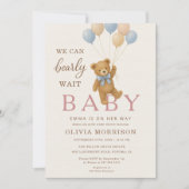 We Can Bearly Wait All in One Baby Girl Shower 招待状 (正面)
