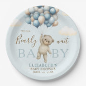We Can Bearly Wait Baby, Bear Baby Shower Boy ペーパープレート (正面)