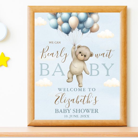 We Can Bearly Wait Baby, Bear Baby Shower Boy ポスター