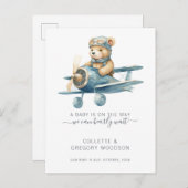 We Can Bearly Wait Baby Bear In Biplane Pregnancy  案内ポストカード (正面/裏面)