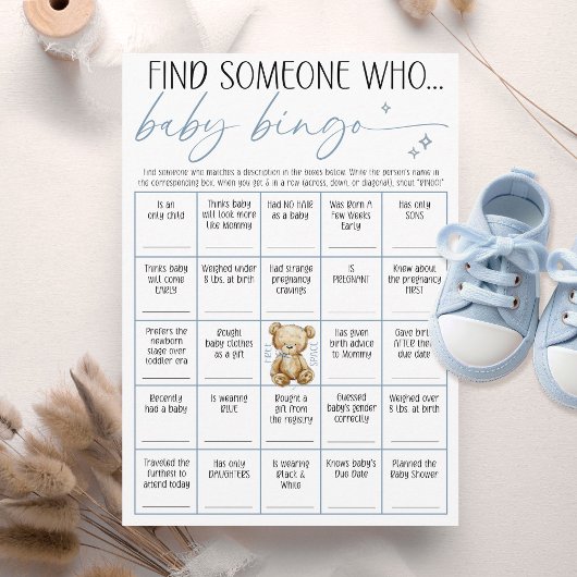 We Can Bearly Wait Baby Boy Shower Bingo Game Card 招待状
