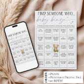We Can Bearly Wait Baby Boy Shower Bingo Game Card 招待状