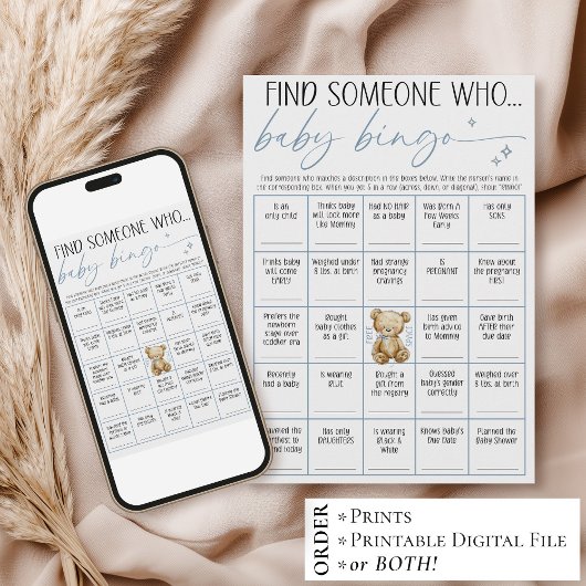We Can Bearly Wait Baby Boy Shower Bingo Game Card 招待状