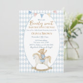 We Can Bearly Wait Baby Boy Shower Invitation セーブザデート (スタンド正面)