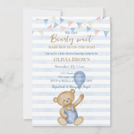 We Can Bearly Wait Baby Boy Shower Invitation 招待状