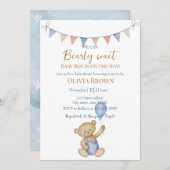 We Can Bearly Wait Baby Boy Shower Invitation 招待状 (正面/裏面)