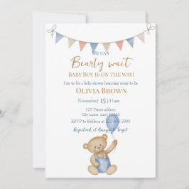 We Can Bearly Wait Baby Boy Shower Invitation 招待状