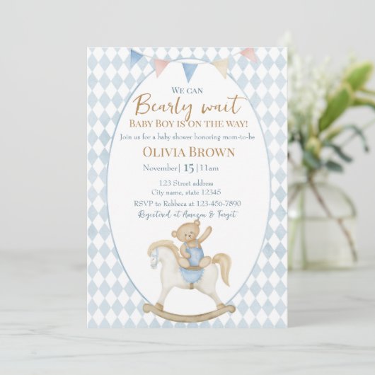 We Can Bearly Wait Baby Boy Shower Invitation 招待状 (スタンド正面)