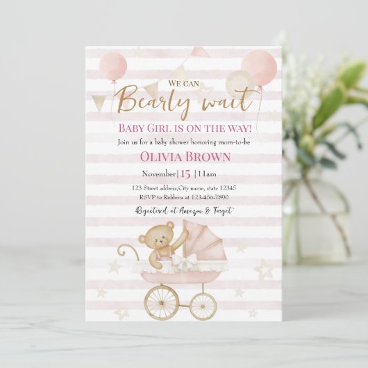 We Can Bearly Wait Baby Boy Shower Invitation  招待状 (スタンド正面)