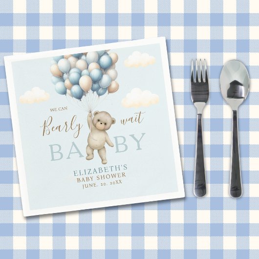 We Can Bearly Wait Baby, Cute Bear Baby Shower スタンダードカクテルナプキン