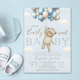 We Can Bearly Wait Baby Cute Bear Baby Shower Boy 招待状