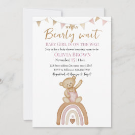 We Can Bearly Wait Baby Girl Shower Invitation 招待状