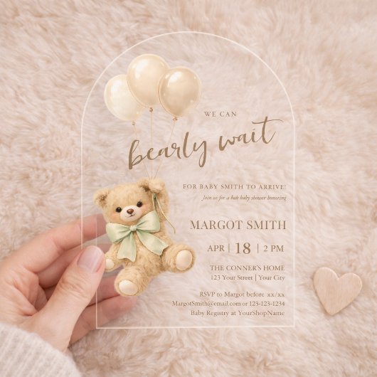  We Can Bearly Wait Baby Shower アクリル招待状